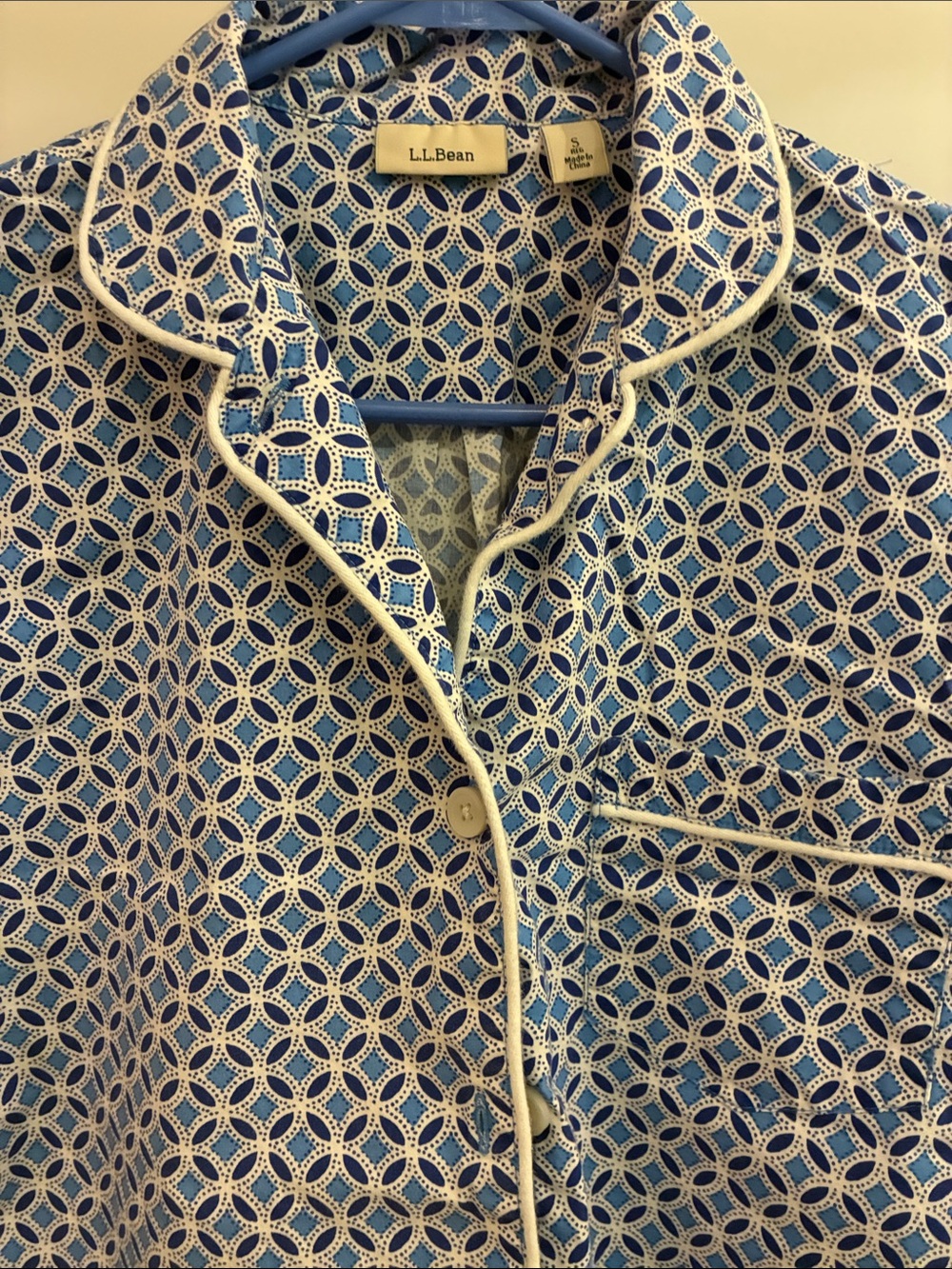 L.L. Bean Blue and White Geometric Print Button-Down pajama set